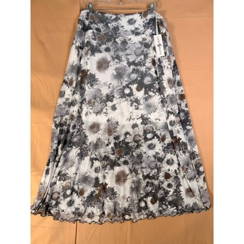 Laura Hlavac XL Daisy Floral Maxi Skirt White Gray Brown Stretch NWT